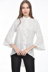Fırfır Detaylı Beyaz Kadın Gömlek - 4
