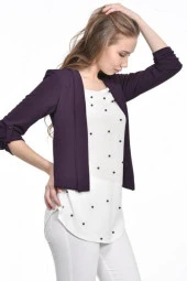 İnci Detaylı Mor Kadın Krep Bluz - 4