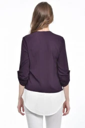 İnci Detaylı Mor Kadın Krep Bluz - 5