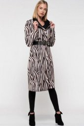 Kemerli Zebra Desenli Uzun Kadın Ceket - 3