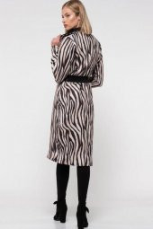 Kemerli Zebra Desenli Uzun Kadın Ceket - 5