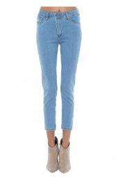 Mavi Açık Denim Taşlanmış Dar Paça Kadın Pantolon - 2