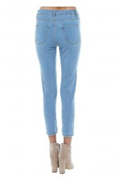 Mavi Açık Denim Taşlanmış Dar Paça Kadın Pantolon - 3
