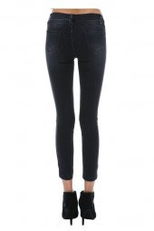 Siyah Denim İnci Taş ve Paça Detaylı Kadın Pantolon - 3
