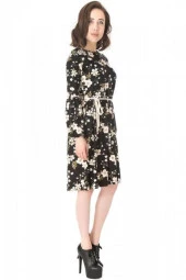 Uzun Büzgü Kol Viskon Siyah Kadın Elbise - 2