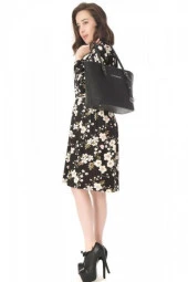 Uzun Büzgü Kol Viskon Siyah Kadın Elbise - 3