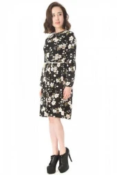 Uzun Büzgü Kol Viskon Siyah Kadın Elbise - 4