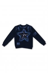 Kız Çocuk Pul Payet Baskılı Sweatshirt Lacivert 28541 - 1
