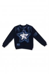 Kız Çocuk Pul Payet Baskılı Sweatshirt Lacivert 28541 - 2