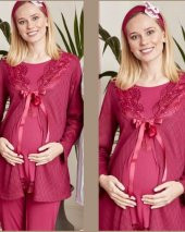 MECİT 5006 Hamile Lohusa Pijama Sabahlık 3Lü Takım - 1