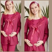 MECİT 5006 Hamile Lohusa Pijama Sabahlık 3Lü Takım - 3