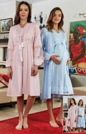 BONE CLUB 4631 HAMİLE LOHUSA DANTELLİ GECELİK SABAHLIK TAKIMI thumbnail 3