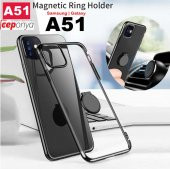 Galaxy A51 Yüzüklü Standlı Köşeleri Renkli Şeffaf Kılıf thumbnail 1