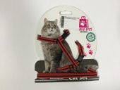 Marka Pati Kırmızı Siyah Çizgili Kedi Gezdirme Tasması - 1