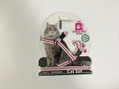 Marka Pati Beyaz Pembe Çizgili Kedi Gezdirme Tasması - 1