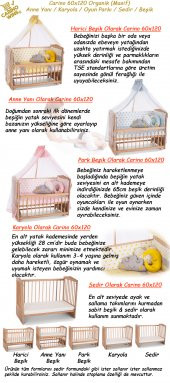 Carino Organik Boyasız 60X120 Mavi Yıldızlı Anne Yanı Beşik - 4