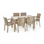 Holiday Markiz Rattan Camlı Bahçe Balkon Masa Takımı 6 Sandalyeli - 7