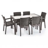 Holiday Markiz Rattan Camlı Bahçe Balkon Masa Takımı 6 Sandalyeli - 8