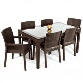 Holiday Markiz Rattan Camlı Bahçe Balkon Masa Takımı 6 Sandalyeli - 11