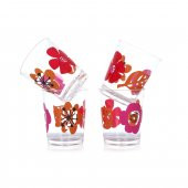 Su Bardağı 4 Lü Set Kırmızı Papatya Desenli - 4