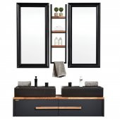 Gold Ban-yom Albero 130 cm Banyo Dolabı + 2 Adet Seramik Lavabo - 1