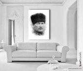 Mavi Gözlü Atatürk Kanvas Tablo- Siyah Beyaz Atatürk Resmi - 2