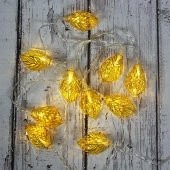 Led Işık Metal Yaprak 10'lu Şerit Aydınlatma Pilli Ağaç Süsü - 1