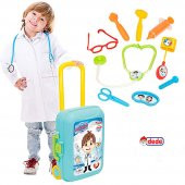 Oyuncak Çantalı Tekerlekli Taşınabilir Arabalı Bavul Doktor Seti - 1