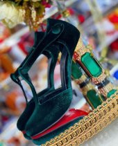 D&G Tasarım Bayan Lüx Kadife Topuklu Yeşil Ayakkabı [ Kadın ] - 7