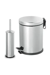 Banyo Seti - 3 Litre (Lt) Çöp Kovası ve Tuvalet Fırçası Krom - 1