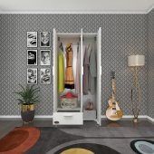 Kenzlife gardırop 3 kapaklı kapılı çekmeceli yasemin 168X80X42 byz ayaklı gardolap dolap - 1