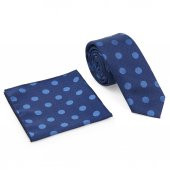 Mavi Puantiyeli Mendilli Slim Kravat-Brianze SKY-2 - 2