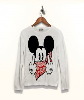 Mickey Mouse Obseno Tişört Uzun Kollu Tshirt - 1