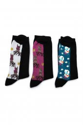 Kadın Siyah Desenli 3lü Çorap 61294024 - 1