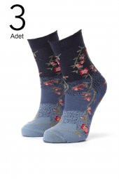 3lü Kadın  Çiçek Desenli Çorap 3420-A3 - 2