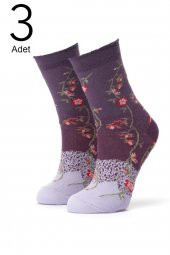 3lü Kadın  Çiçek Desenli Çorap 3420-A3 - 3
