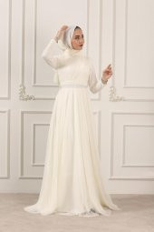 YAKA VE OMUZ TÜGLÜ TÜL TESETTÜR ELBİSE - 6
