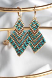 Zariass Küpe Miyuki Turkuaz-Kahve  Baklava Desen - 1