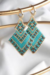 Zariass Küpe Miyuki Turkuaz Baklava Desen - 1