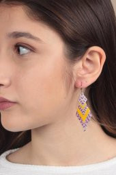 Zariass Küpe Miyuki Baklava Desen Sarı-Fuşya - 1