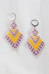 Zariass Küpe Miyuki Baklava Desen Sarı-Fuşya - 2