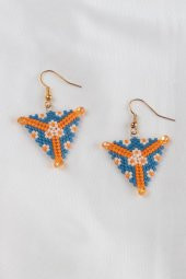 Zariass Küpe Miyuki Üçgen Desen Turuncu-Mavi - 2