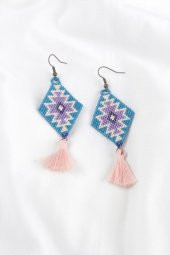 Zariass Küpe Miyuki Baklava Desen Lacivert - Lila - 2