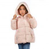 Kız Çocuk Kapüşonlu Mont Modelleri Pudra 24005 - 1