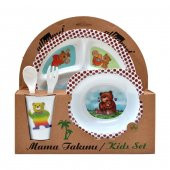 Ayıcık Melamin Bebek Mama Yemek Tabağı Kabı Bardak Kaşık 5li set - 1