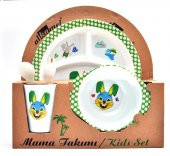 Tavşan Melamin Bebek Mama Yemek Tabağı Kabı Bardak Kaşık 5li set - 1