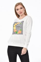Bisiklet Yaka Limon Baskılı Taş ve Pullu Beyaz Kadın Tişört - 2