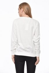 Bisiklet Yaka Limon Baskılı Taş ve Pullu Beyaz Kadın Tişört - 4