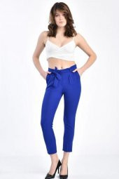 Kuşaklı Saks Mavi Bilek Kadın Pantolon - 1