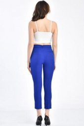 Kuşaklı Saks Mavi Bilek Kadın Pantolon - 4